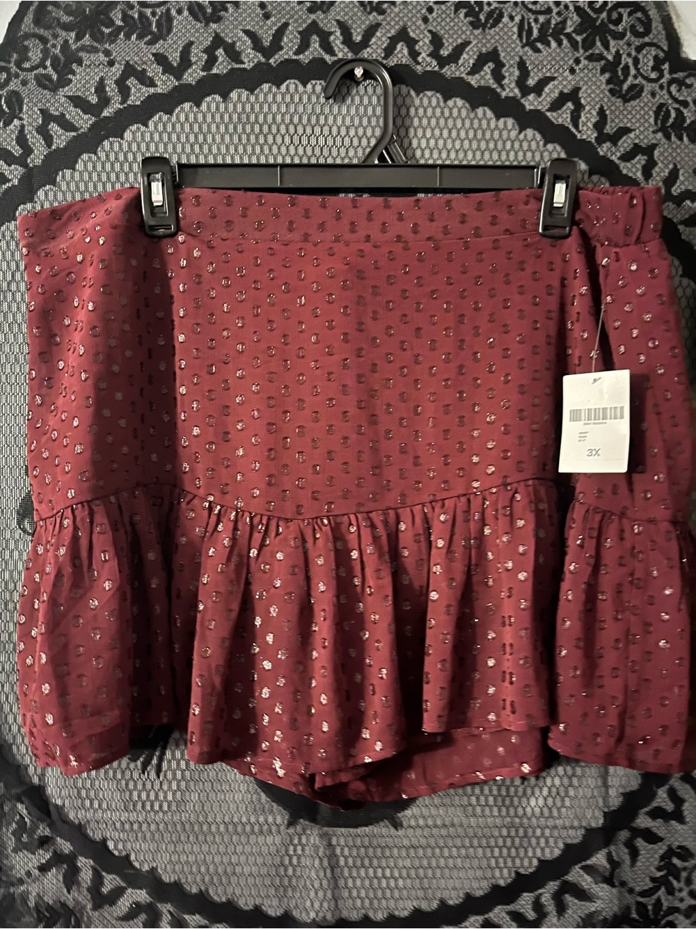 Forever 21 Burgundy Mini Skirt with Metallic Dot Detail